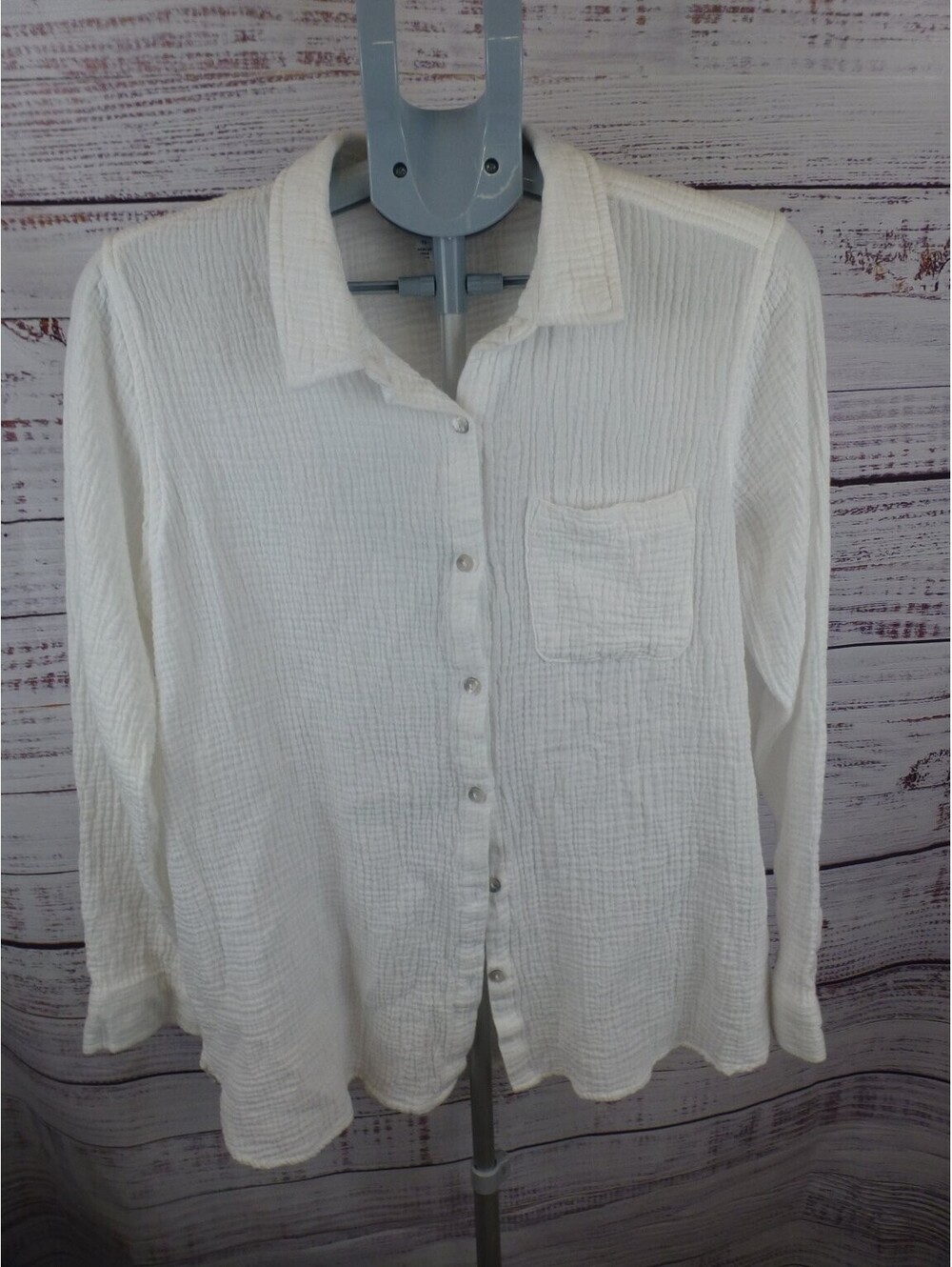 Jessica Simpson Women's White 100% Cotton Crinkle Gauze Button-Front Shirt K2